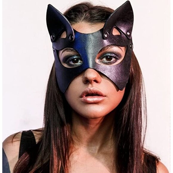 BLACK Leather Fetish Masquerade Face Mask Slave Bondage BDSM Costume Cosplay - Picture 2 of 7